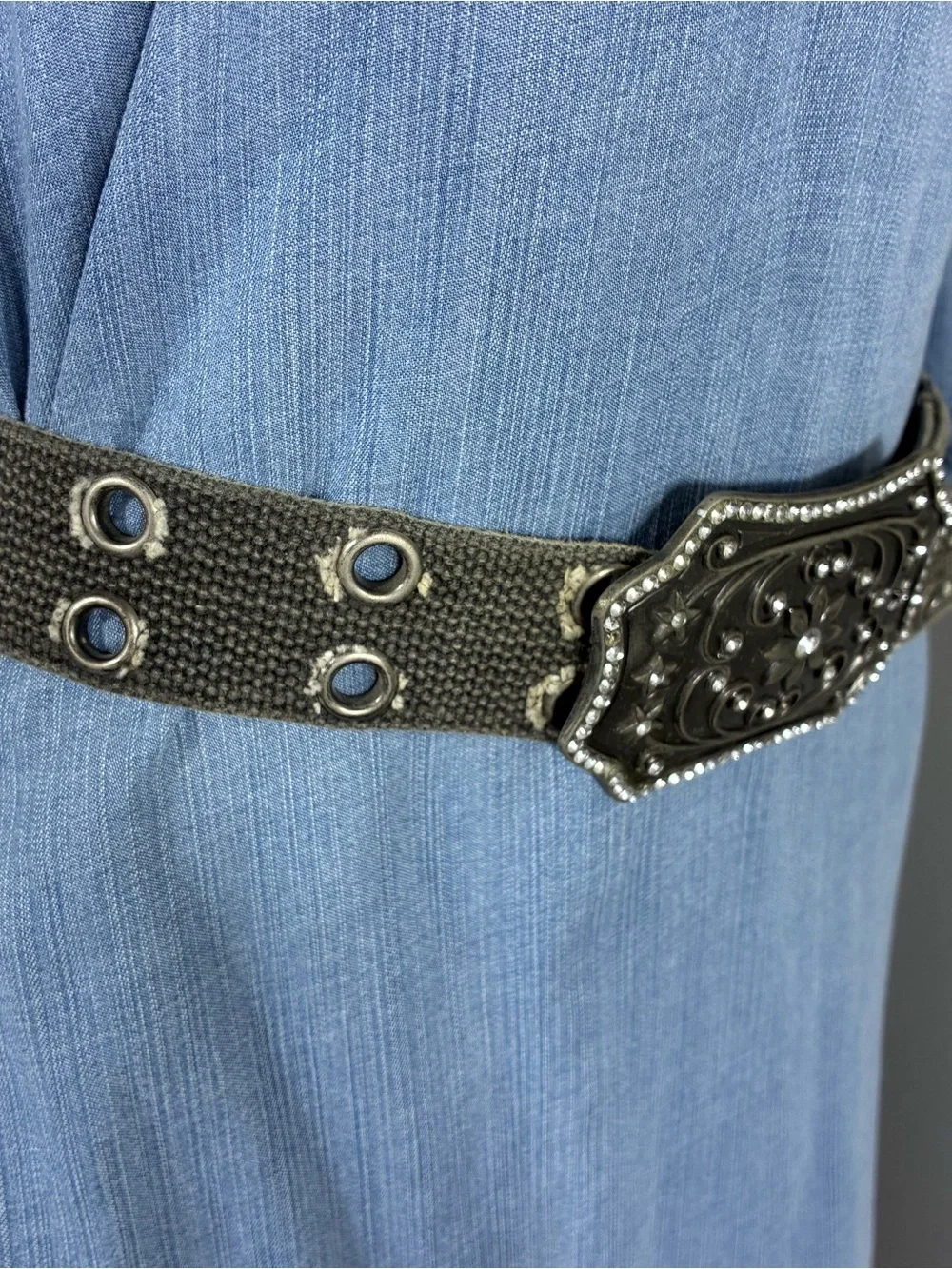 Womens belt 41” long floral buckle with rhinestones *some flaws, see all pics